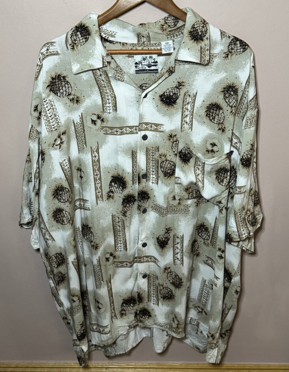 Pineapple Connection Mens Hawaiian Tropical Shirt Brown Pineapples 3XLT